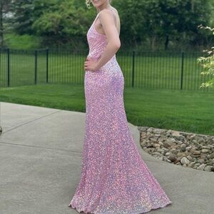 Pink sequin one shoulder prom dress, size small worn once, never altered
